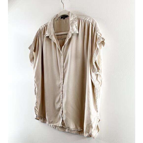 Quince Vintage Wash 100% Tencel Short Sleeve Camp Shirt Shale Tan XL - Picture 5 of 8